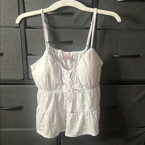 No Boundaries White Tie Front Tiered Camisole